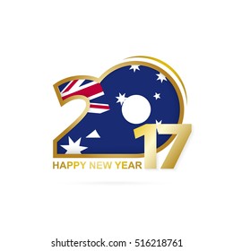 Year 2017 with Australia Flag pattern. Happy New Year Design on white background. Vector Illustration.