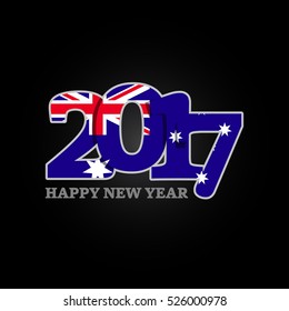 Year 2017 with Australia Flag pattern. Happy New Year Design on black background. Vector Illustration.