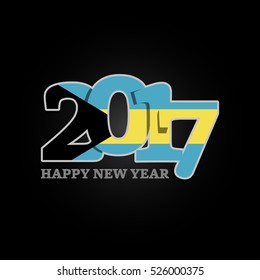 Year 2017 with Bahamas Flag pattern. Happy New Year Design on black background. Vector Illustration.