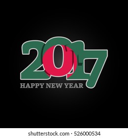 Year 2017 with Bangladesh Flag pattern. Happy New Year Design on black background. Vector Illustration.