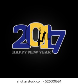 Year 2017 with Barbados Flag pattern. Happy New Year Design on black background. Vector Illustration.