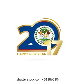 Year 2017 with Belize Flag pattern. Happy New Year Design on white background. Vector Illustration.