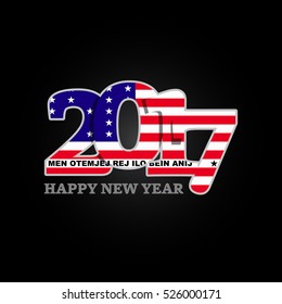 Year 2017 with Bikini Atoll Flag pattern. Happy New Year Design on black background. Vector Illustration.