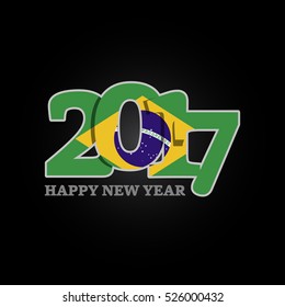 Year 2017 with Brazil Flag pattern. Happy New Year Design on black background. Vector Illustration.