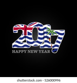 Year 2017 with British Indian Ocean Territory Flag pattern. Happy New Year Design on black background. Vector Illustration.