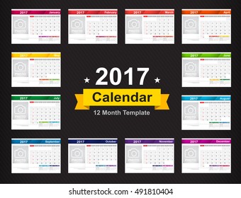 Year 2017 calendar template with space for photo insert vector illustration eps10