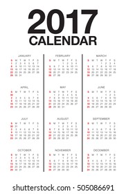 Year 2017 Calendar vector design template, simple and clean design