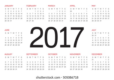 Year 2017 Calendar vector design template, simple and clean design