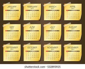 Year 2017 Calendar vector design, simple and clean design