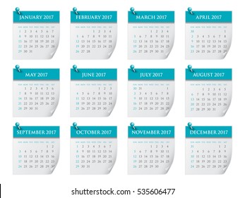 Year 2017 Calendar vector design, simple and clean design