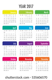 Year 2017 Calendar vector design template, simple and clean design