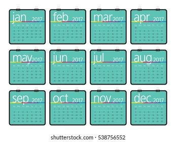 Year 2017 Calendar vector design, simple and clean design
