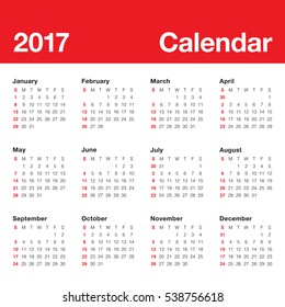 Year 2017 Calendar Vector Design Template Stock Vector (Royalty Free ...