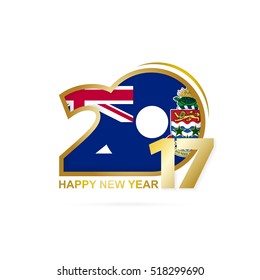 Year 2017 with Cayman Islands Flag pattern. Happy New Year Design on white background. Vector Illustration.