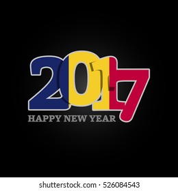 Year 2017 with Chad Flag pattern. Happy New Year Design on black background. Vector Illustration.
