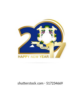Year 2017 with Connecticut state Flag pattern. Happy New Year Design on white background. Vector Illustration.