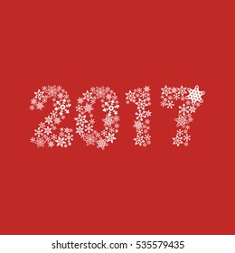 Year 2017. 2017 consisting of snowflakes on red background.Holiday vector illustration.