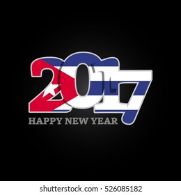Year 2017 with Cuba Flag pattern. Happy New Year Design on black background. Vector Illustration.
