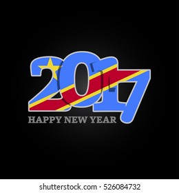 Year 2017 with Democratic Republic of the Congo Flag pattern. Happy New Year Design on black background. Vector Illustration.
