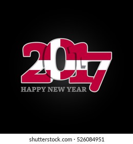 Year 2017 with Denmark Flag pattern. Happy New Year Design on black background. Vector Illustration.
