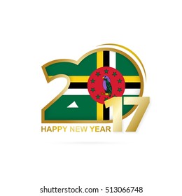 Year 2017 with Dominica Flag pattern. Happy New Year Design on white background. Vector Illustration.
