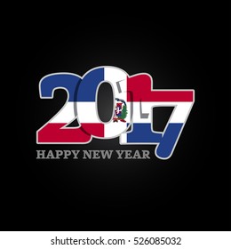 Year 2017 with Dominican Republic Flag pattern. Happy New Year Design on black background. Vector Illustration.
