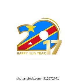 Year 2017 with DR Congo Flag pattern. Happy New Year Design on white background. Vector Illustration.