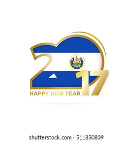 Year 2017 with El Salvador Flag pattern. Happy New Year Design on white background. Vector Illustration.