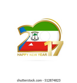 Year 2017 with Equatorial Guinea Flag pattern. Happy New Year Design on white background. Vector Illustration.