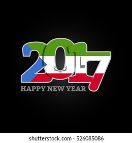 Year 2017 with Equatorial Guinea Flag pattern. Happy New Year Design on black background. Vector Illustration.
