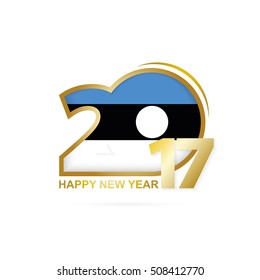 Year 2017 with Estonia Flag pattern. Happy New Year Design on white background. Vector Illustration.