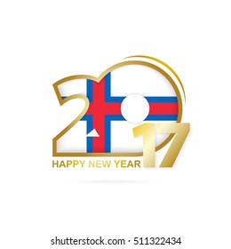 Year 2017 with Faroe Islands Flag pattern. Happy New Year Design on white background. Vector Illustration.