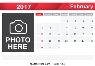 Year 2017 February month simple and clear design calendar template vector illustration eps10