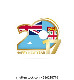 Year 2017 with Fiji Flag pattern. Happy New Year Design on white background. Vector Illustration.