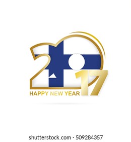 Year 2017 with Finland Flag pattern. Happy New Year Design on white background. Vector Illustration.