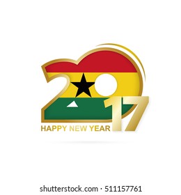 Year 2017 with Ghana Flag pattern. Happy New Year Design on white background. Vector Illustration.