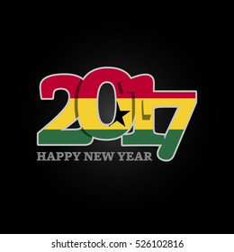 Year 2017 with Ghana Flag pattern. Happy New Year Design on black background. Vector Illustration.