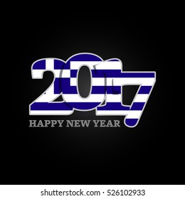 Year 2017 with Greece Flag pattern. Happy New Year Design on black background. Vector Illustration.
