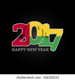 Year 2017 with Guinea Flag pattern. Happy New Year Design on black background. Vector Illustration.