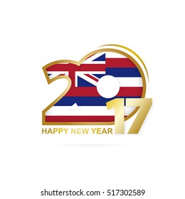 Year 2017 with Hawaii state Flag pattern. Happy New Year Design on white background. Vector Illustration.