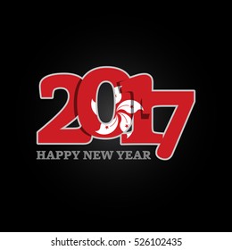 Year 2017 with Hongkong Flag pattern. Happy New Year Design on black background. Vector Illustration.