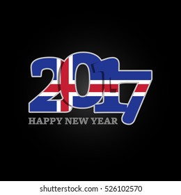 Year 2017 with Iceland Flag pattern. Happy New Year Design on black background. Vector Illustration.