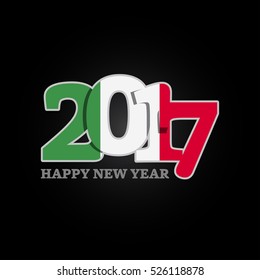 Year 2017 with Italy Flag pattern. Happy New Year Design on black background. Vector Illustration.