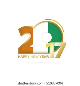 Year 2017 with Ivory Coast Flag pattern. Happy New Year Design on white background. Vector Illustration.