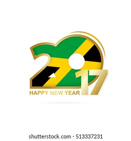 Year 2017 with Jamaica Flag pattern. Happy New Year Design on white background. Vector Illustration.