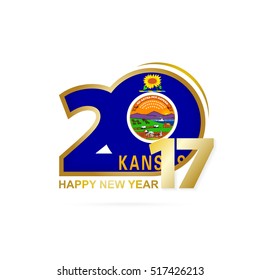 Year 2017 with Kansas Flag pattern. Happy New Year Design on white background. Vector Illustration.