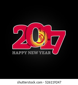 Year 2017 with Kyrgyzstan Flag pattern. Happy New Year Design on black background. Vector Illustration.