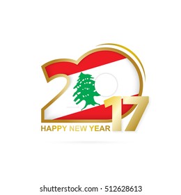 Year 2017 with Lebanon Flag pattern. Happy New Year Design on white background. Vector Illustration.