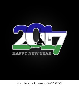 Year 2017 with Lesotho Flag pattern. Happy New Year Design on black background. Vector Illustration.