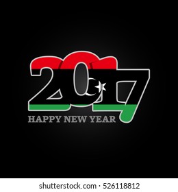 Year 2017 with Libya Flag pattern. Happy New Year Design on black background. Vector Illustration.